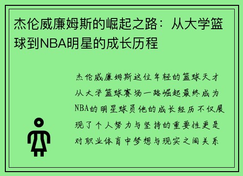 杰伦威廉姆斯的崛起之路：从大学篮球到NBA明星的成长历程