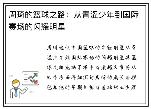 周琦的篮球之路：从青涩少年到国际赛场的闪耀明星