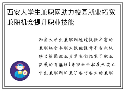西安大学生兼职网助力校园就业拓宽兼职机会提升职业技能